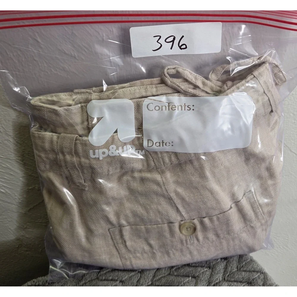 Perry Ellis Men' s 100% Linen Drawstring Trousers Pants Size 36×31.5 Tan Beige